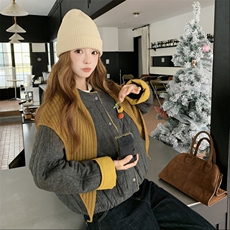 冬装新款短款菱形格棉衣棉服配围脖2C153-711-P185K278，女装棉衣/棉服，2C153