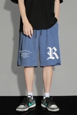 港风夏季新款宽松桃皮绒印花纯色运动裤男女短裤K6104P25控38，男装牛仔裤，电商A268A
