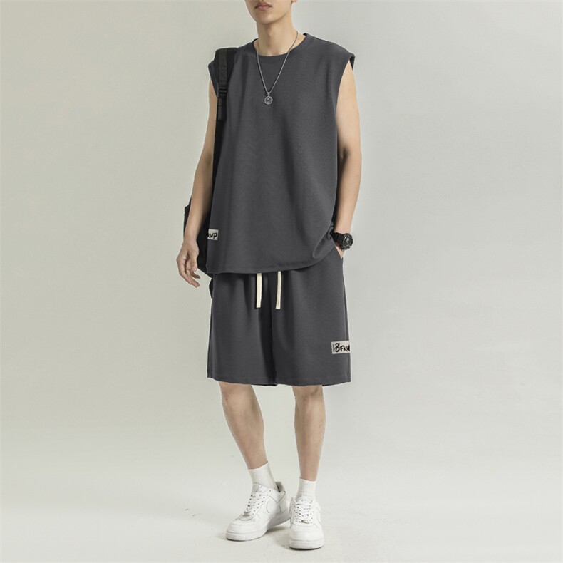 冰丝无袖t恤夏季休闲速干运动套装背心短裤两件套TZ85-特批68,男装休闲套装,星座718