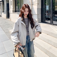 美式羊毛羔拼接短款棉服外套女秋冬2025新款加厚棉衣棉袄派克服，女装派克服，2C115