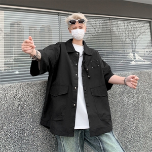 2024薄款宽松工装短袖衬衫新款复古机能痞帅半袖衫衣 W8206-P40图片