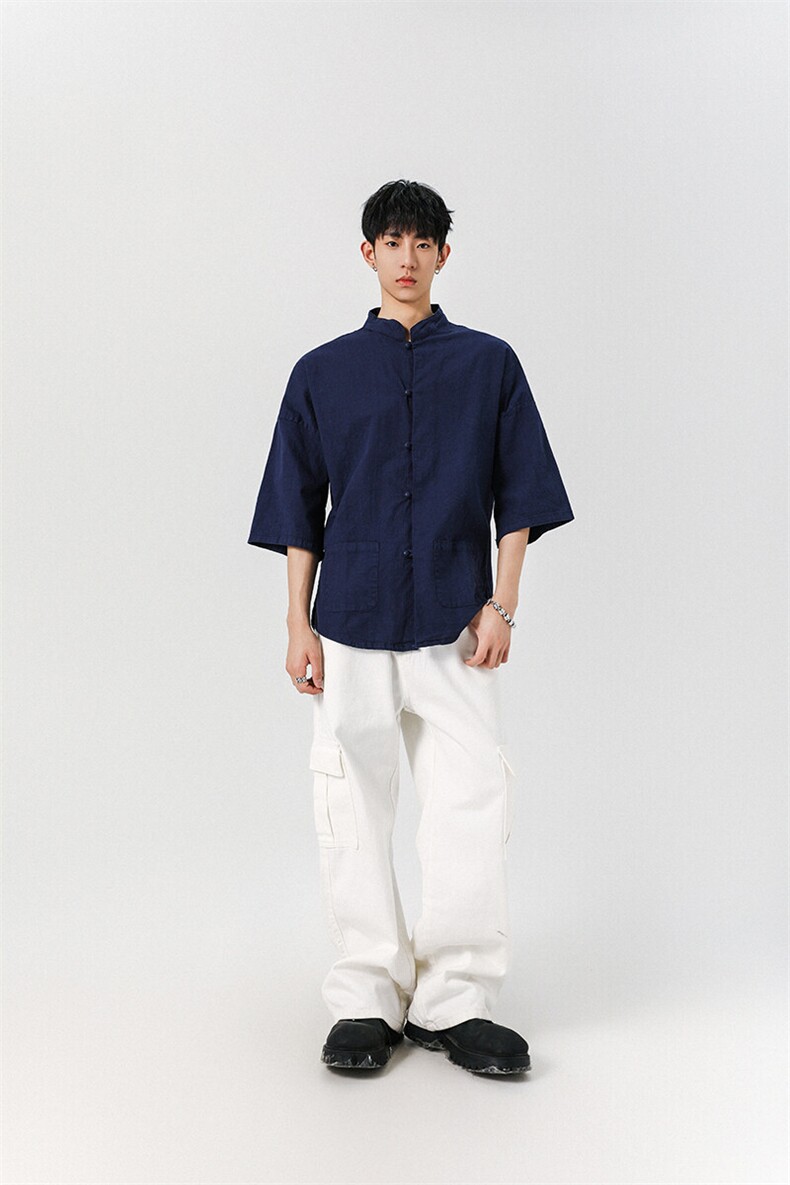 8XL-M风大码夏短袖衬衫男外套棉麻七分袖上衣CS505P60控78,男装衬衫,电商D206-1