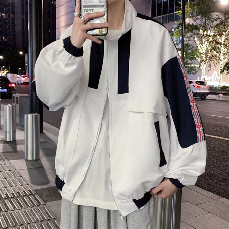 秋季潮流拼色宽松休闲工装棒球服男日系夹克上衣外套W3837-P48,男装夹克,星座512-2