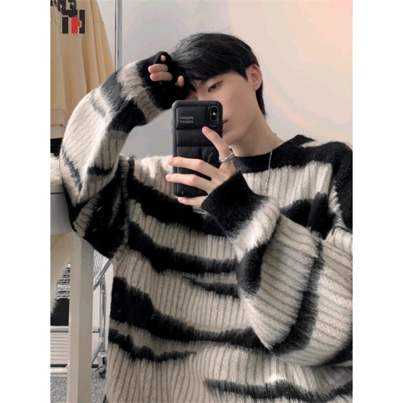 特P35黑白条纹马海毛毛衣男款-610A-MY9118，男装针织衫/毛衣，星座610A