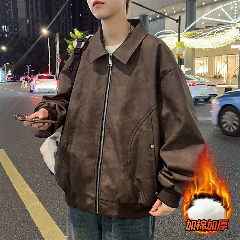 M-8XL时尚翻领皮衣夹克外套男7083加绒-P90大码,男装夹克,星座209