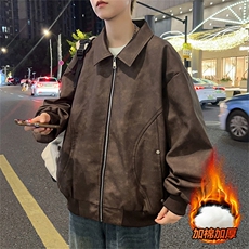 M-8XL时尚翻领皮衣夹克外套男7083加绒-P90大码，男装夹克，星座209