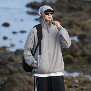夏男防晒衣连帽反光条纹拼接抽绳夹克外套FS323 P45图片