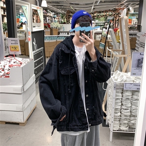 2025秋百搭大码男士破洞连帽牛仔夹克男女宽松百搭外套JK556-P75图片