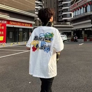 万针全刺绣工艺抖音得物高品质260克重磅纯棉双纱美式高街短袖T恤图片