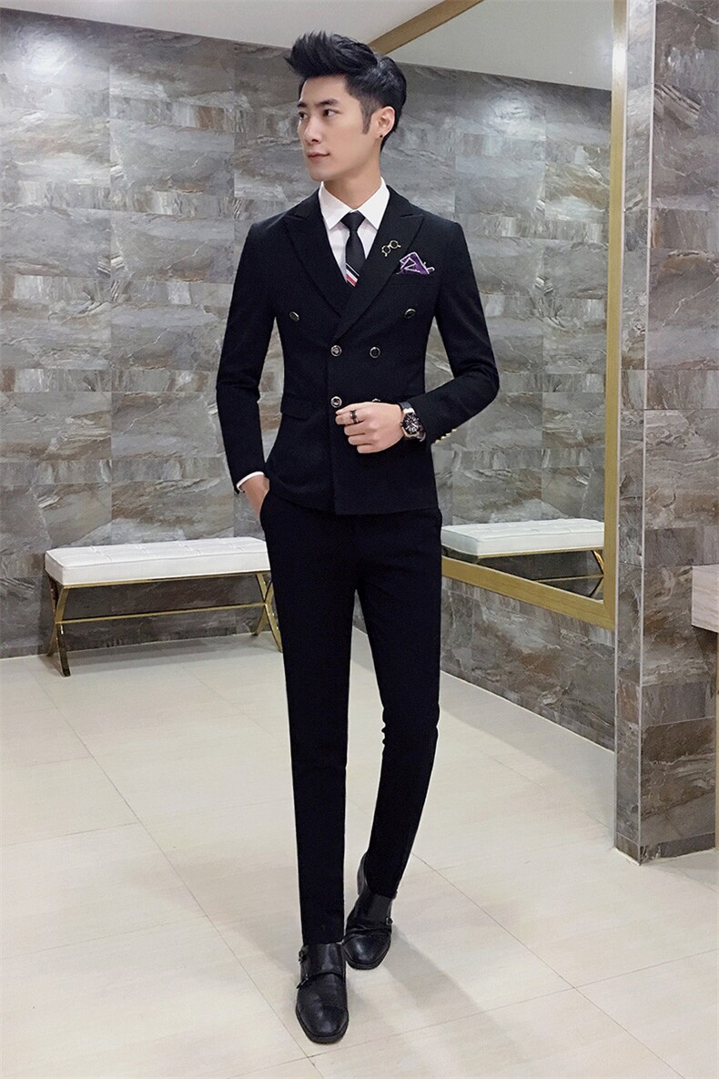 秋冬双排扣糖果色眼睛款西服套男三件套小西装外套A470-TZ79,男装西服套装,电商A207