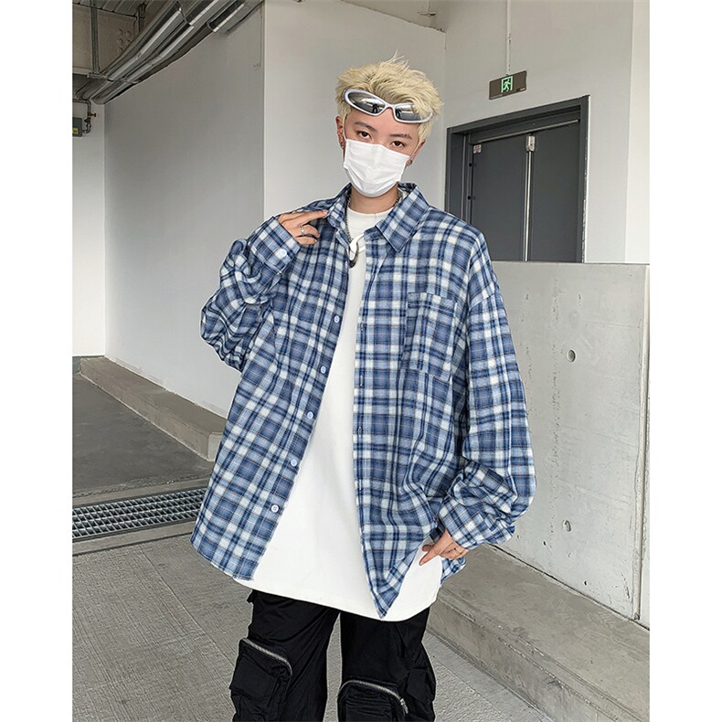 日系cityboy格子长袖衬衫男春秋ins衬衣学院风休闲外套W13855-P40,男装衬衫,星座1008