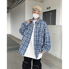 日系cityboy格子长袖衬衫男春秋ins衬衣学院风休闲外套W13855-P40，男装衬衫，星座1008