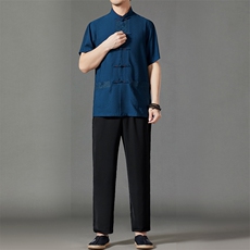 2026夏季薄款高端风冰丝短袖衬衫套装唐装汉服HL23811-P120，男装休闲套装，星座1105-3