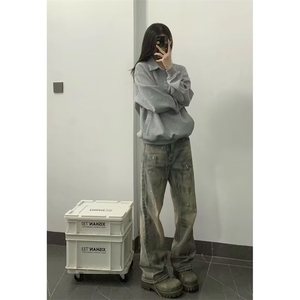 美士泼墨点缀做脏牛仔裤ZK0347-P48图片
