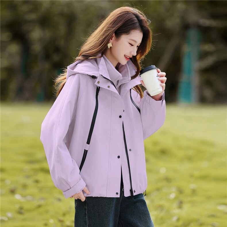 户外休闲连帽三合一冲锋衣外套女2025冬季加绒宽松百搭派克服棉服,女装套装/套裙,丽影随形