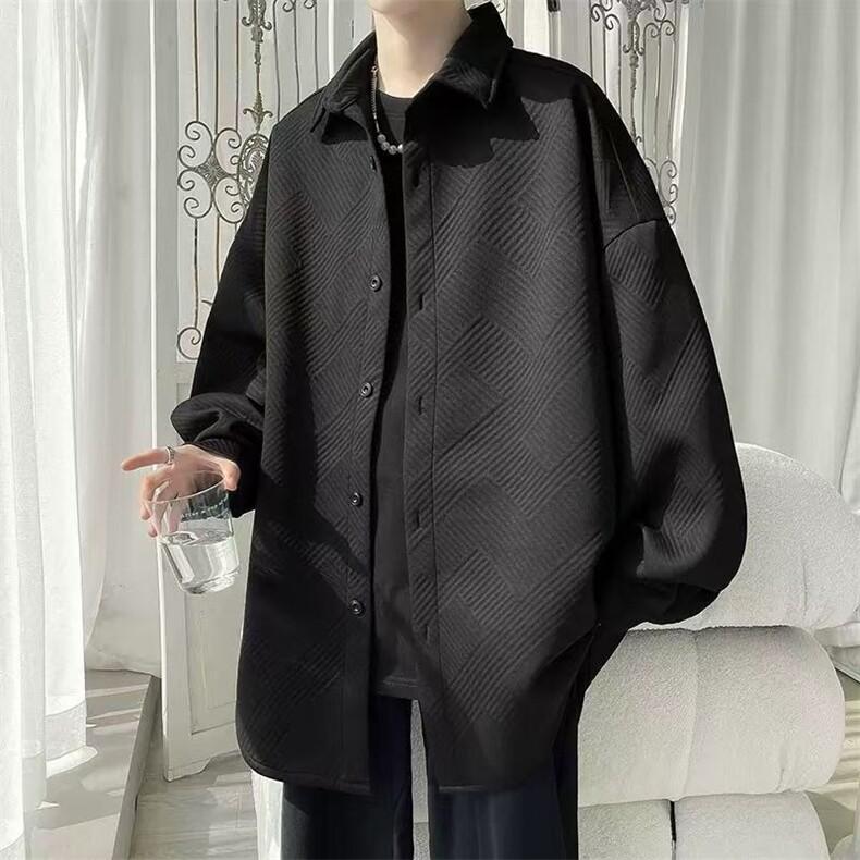 C86-P32港风提花长袖衬衫男春秋季简约日系宽松衬衣外套，男装衬衫，电商B323A