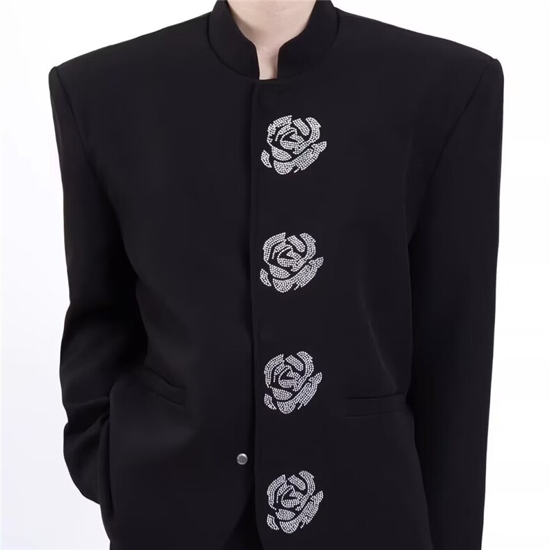 风男立领西服新中式中山装烫钻外套大码垫肩S-5XLJAK47P70,男装西服,星座1013-1