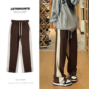 秋季新款条纹拼接卫裤长裤女模 XZ604-KP75-P55控68,男装休闲裤,星座604