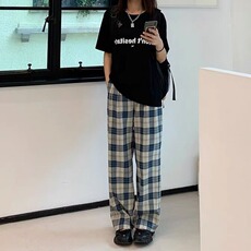 CT21-P30格子休闲裤子男女潮流秋冬季宽松显瘦百搭直筒裤中腰，男装休闲裤，电商B323A