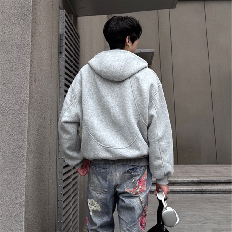 抖音得物高品质二开25秋冬美式高街重磅结构高领连帽卫衣外套W62,男装卫衣,电商A486-1