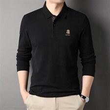 男长袖t恤纯棉春秋季2023新款商务休闲中年翻领刺绣男士polo衫，男装T恤，电商B212（原钱塘6029）