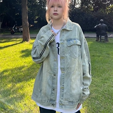情侣潮牌做旧牛仔衬衫男外套长袖纽扣复古水洗休闲开衫夹克百搭，男装衬衫，星座1210-1