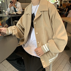 百搭潮牌棒球服复古翻领宽松纯色夹克外套JK702-常规P105加棉P115，男装夹克，电商B289