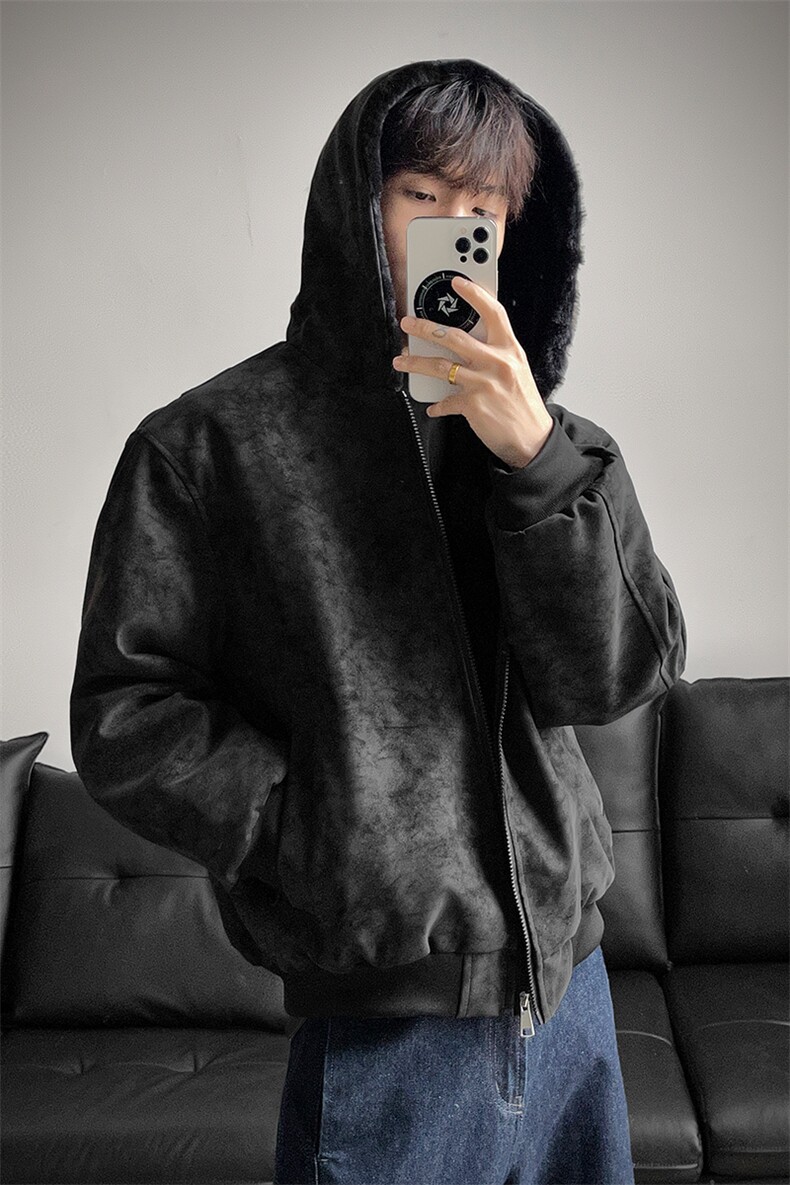 冬季连帽pu皮加绒皮棉衣座山雕男装加绒连帽棉服情侣外套S533特90,男装皮衣,电商A233-1