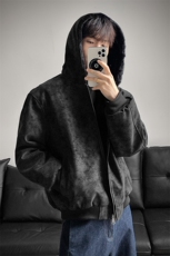 冬季连帽pu皮加绒皮棉衣座山雕男装加绒连帽棉服情侣外套S533特90，男装皮衣，电商A233-1