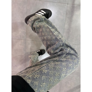 【有货】提花满印牛仔裤男夏季美式复古直筒裤子KZT63HH-特P45图片