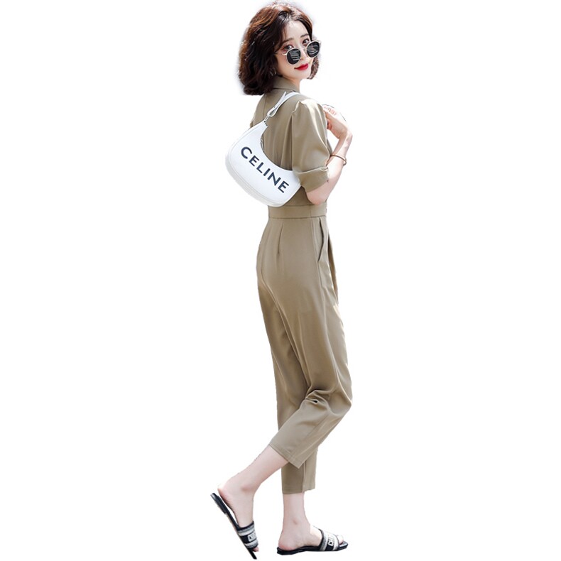 2022年夏季时尚潮流气质西装领高腰简约百搭个性纯色连体裤,女装连体裤,瑶迪依秀