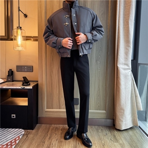 时尚飞机扣装饰立领内里加毛绒羽绒服男面包服灰色YR25137-P308图片