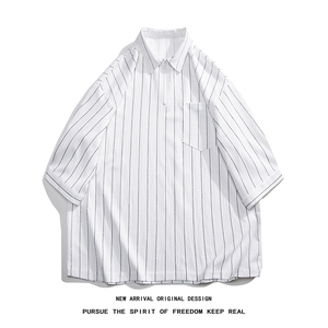 C8080/P35新款夏季个性条纹polo衫衬衣男大码宽松衬衣简约上衣男图片
