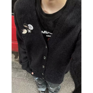 胸针徽章纽扣开衫毛衣针织衫慵懒风纯色秋冬羊毛外套 MY28图片