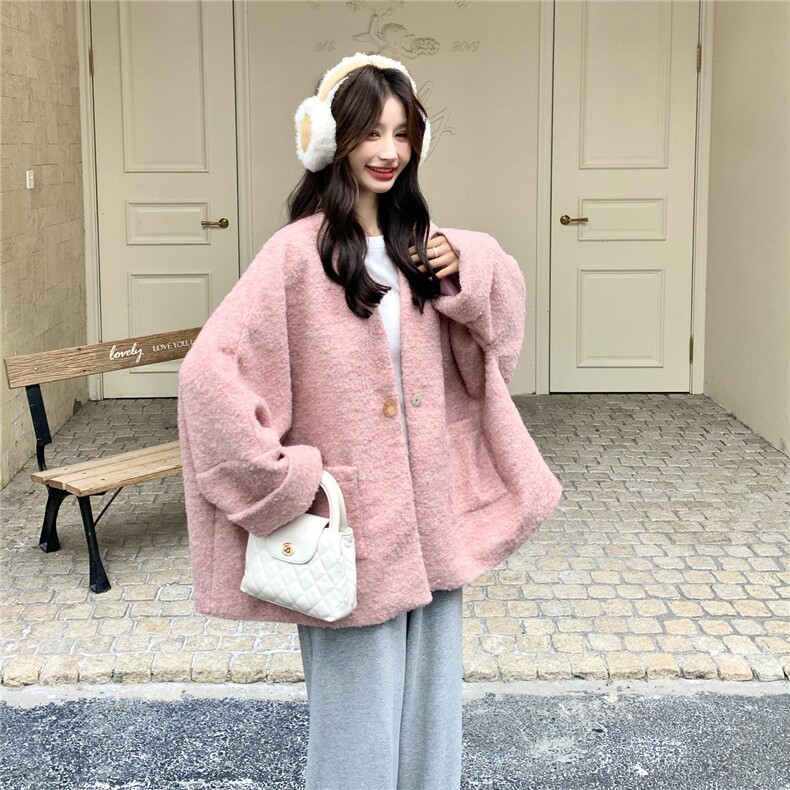 新款出货中粉色夹棉毛呢外套含羊毛2C272-C71-P230K348,女装短外套,2C272