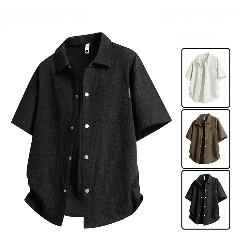 新款夏潮高街衬衫男款宽松大码薄款外套男简约短袖衬衣LS1759P46，男装T恤，星座1013-5