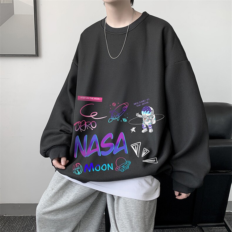 华夫格卫衣圆领卫衣男大码长袖t恤外套HW76186-P30加绒款-P40,男装卫衣,电商A040