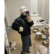 现货羊羔毛拼接夹棉皮衣外套男女同款1408-MY700-85（网图），男装皮衣，四季星座1408（原星座1613）