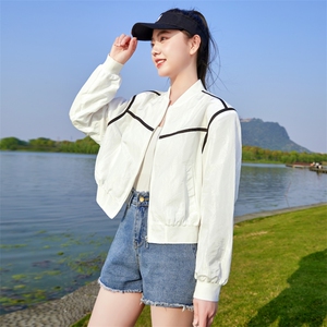 橘色薄款防晒衣上衣女2026夏季新款立领拼色宽松休闲百搭短款上衣图片