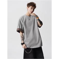 网图港风潮流简约假两件2026短袖t恤夏季大码百搭上衣YY816-P32，男装T恤，电商C216