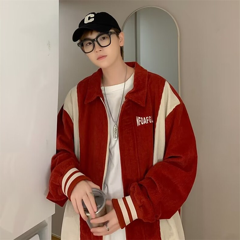 撞色灯芯绒棒球服男春秋ins美式宽松情侣休闲夹克外套潮JY422-P58,男装夹克,星座1008