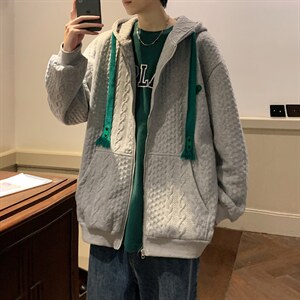 电商DSA028-WY22W502 P70 港风华夫格厚外套男潮流连帽卫衣夹克图片