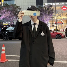 学院风休闲男DK制服徽章短袖情侣装夏秋季薄款西服外套XI01/P50，男装西服，星座506A