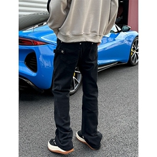 有货。高街cleanfit裤子黑色牛仔裤男修身微喇vibe裤子RK3367-P42，男装牛仔裤，星座412-3