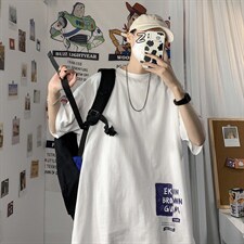 2021港风圆领青春休闲大码运动日系原宿潮流男士短袖宽松7006F25图片