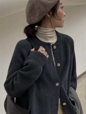 开衫女圆领纯色秋冬新款百搭外套毛衣羊毛针织衫，女装羊毛衫，思途羊绒