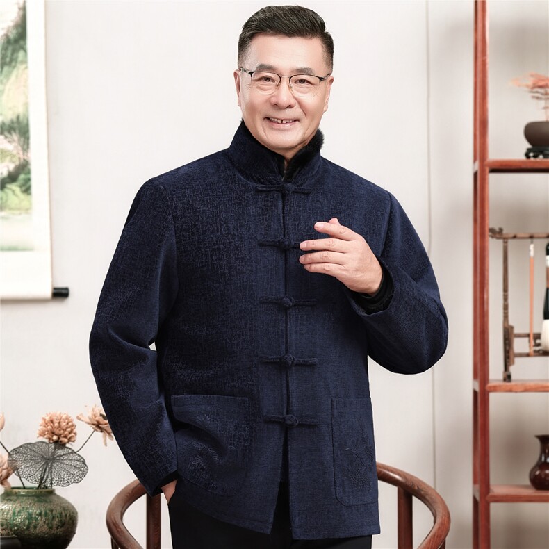 主推现货中老年婚宴喜庆唐装冬加绒可拆卸内胆爸爸爷爷风外套,男装民族服装,钱塘723