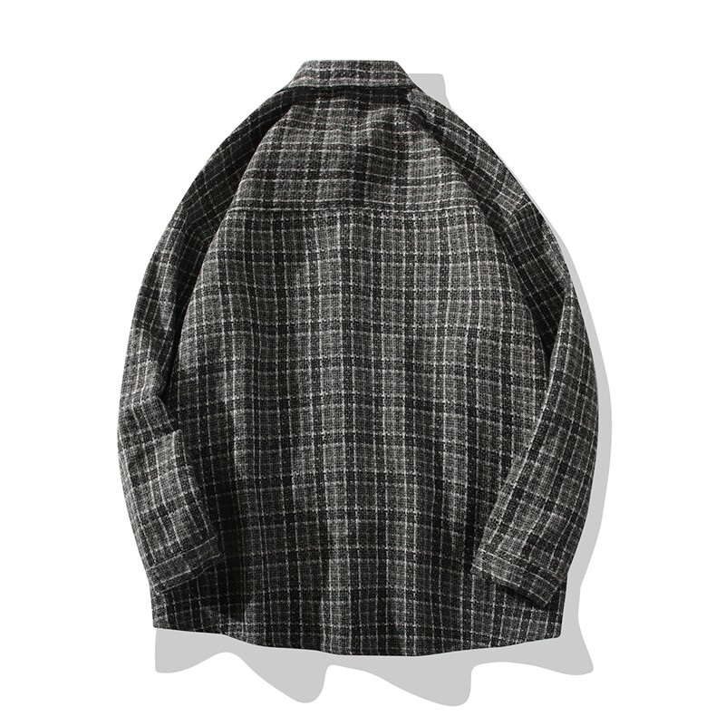抖音好货衬衫男长袖韩版港风宽松休闲格子衬衣外套DX125P60,男装衬衫,电商B413-1