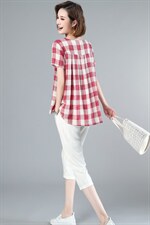 2021时尚棉麻两件套装女上衣T恤抽绳显瘦宽松大码九分裤女，女装套装/套裙，涵誉