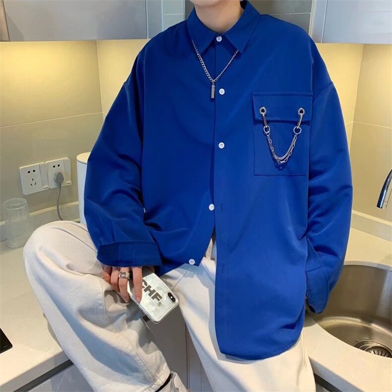 C209-P32衬衫男长袖高级感设计小众衬衣外套痞帅潮牌美式,男装衬衫,电商B323A